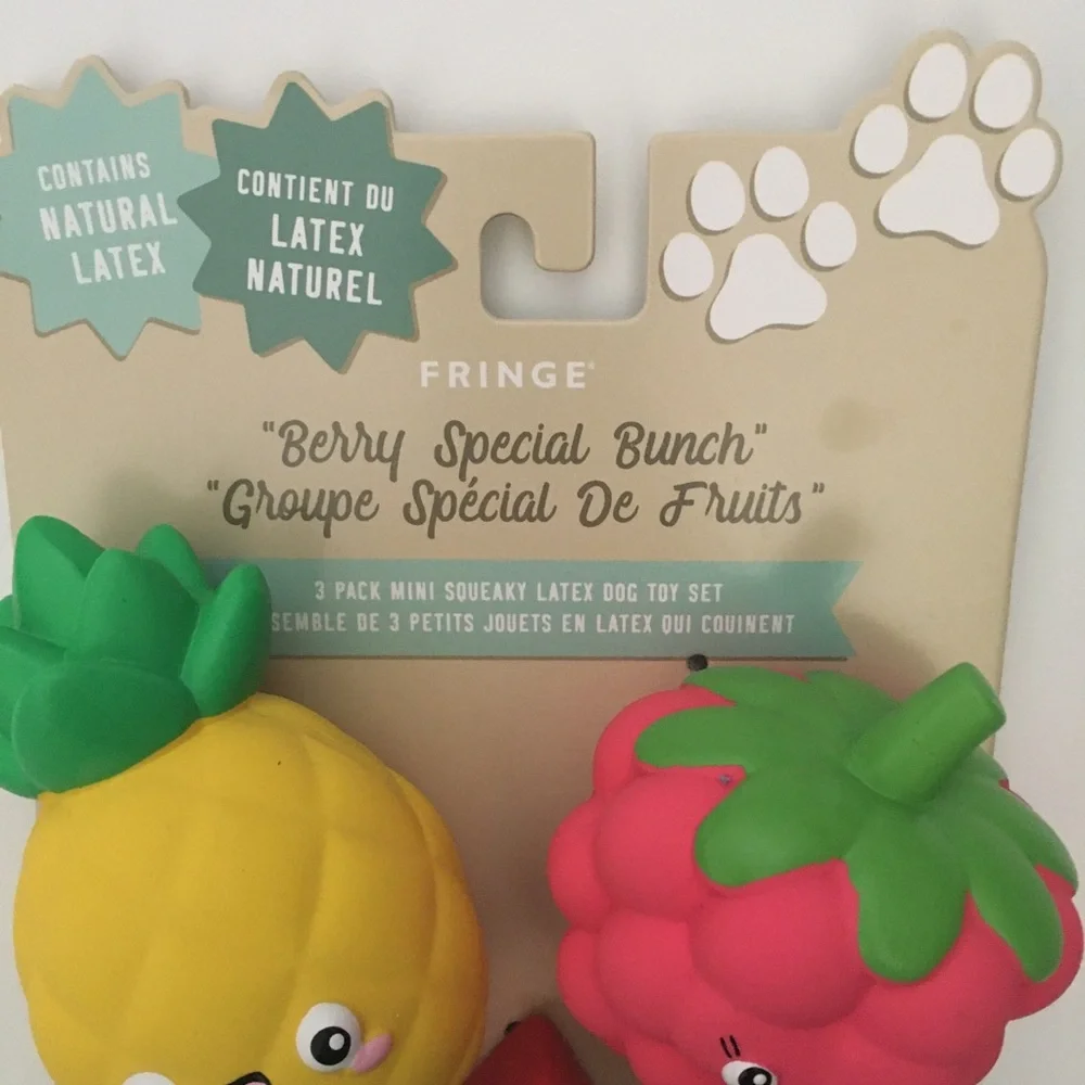 Dog Toys 3 Squeaky Latex “Berry Special Bunch” Fetch and Play NEW | Fringe